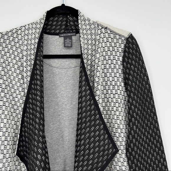 Chelsea & Theodore Colorblock Knit Long Sleeves Open Drape Notched Cardigan - Picture 1 of 8